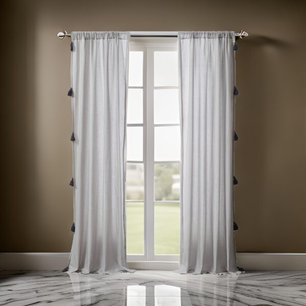 Xumi 4 Piece Window Curtain, 2 Panels with Tie Backs, Modern Gray Finish