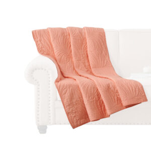 Xumi 50 x 60 Inch Quilted Throw Blanket, Frond Quilting, Coral Pink Cotton