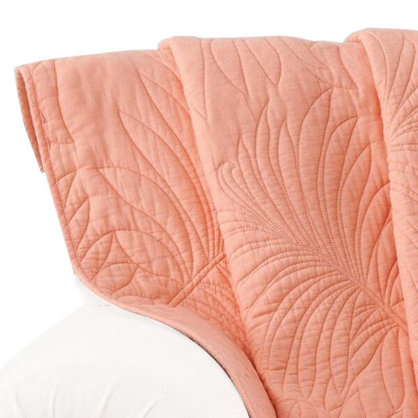 Xumi 50 x 60 Inch Quilted Throw Blanket, Frond Quilting, Coral Pink Cotton