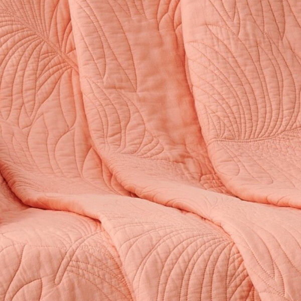 Xumi 50 x 60 Inch Quilted Throw Blanket, Frond Quilting, Coral Pink Cotton