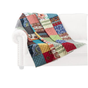 Lily 50 x 60 Inch Quilted Patchwork Throw Blanket, Multicolor Cotton Strips