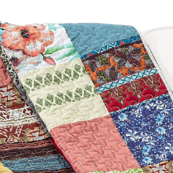 Lily 50 x 60 Inch Quilted Patchwork Throw Blanket, Multicolor Cotton Strips