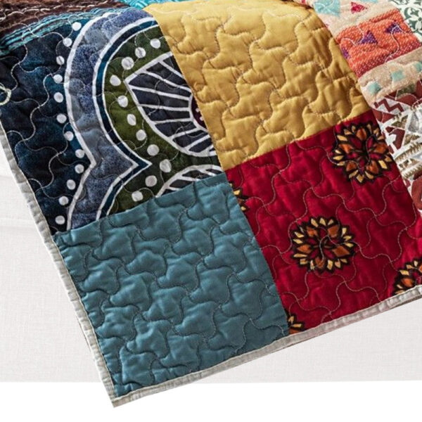 Lily 50 x 60 Inch Quilted Patchwork Throw Blanket, Multicolor Cotton Strips