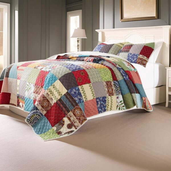 Lily 2 Piece Twin Quilt Set with Pillow Sham, Multicolor Patchwork