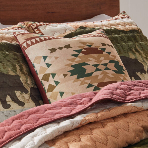 Kip 18 Inch Throw Pillow, Geometric Southwest Motifs, Natural Brown Finish