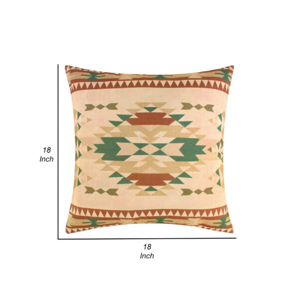 Kip 18 Inch Throw Pillow, Geometric Southwest Motifs, Natural Brown Finish