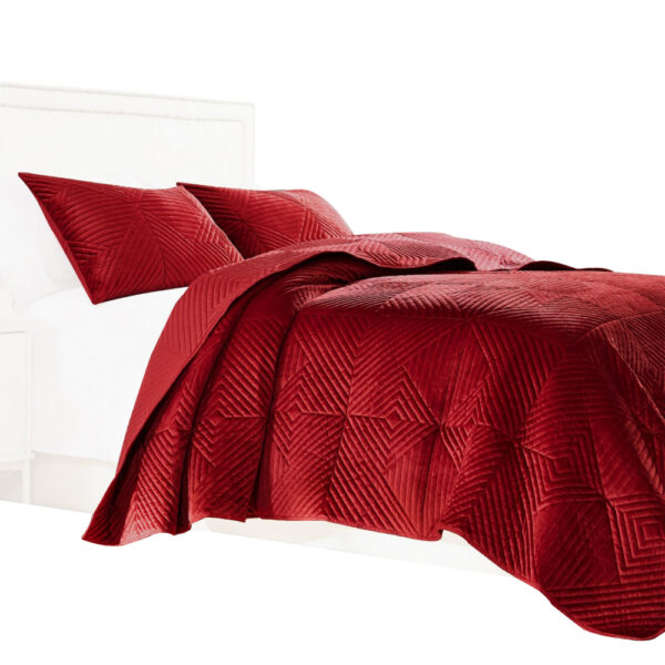 Ahab 2 Piece Twin Quilt Set with 1 Pillow Sham, Dutch Velvet Face, Red