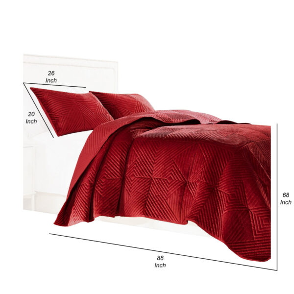 Ahab 2 Piece Twin Quilt Set with 1 Pillow Sham, Dutch Velvet Face, Red