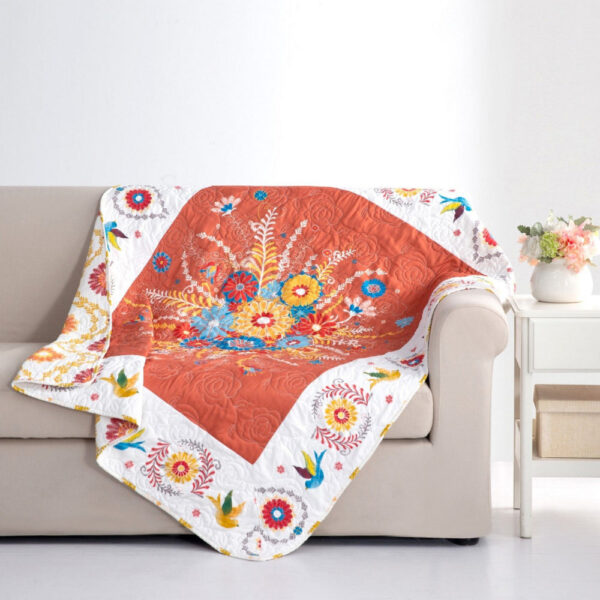 50 x 60 Inch Quilted Throw Blanket with Fill, Floral Print, Multicolor