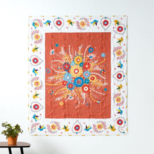 50 x 60 Inch Quilted Throw Blanket with Fill, Floral Print, Multicolor