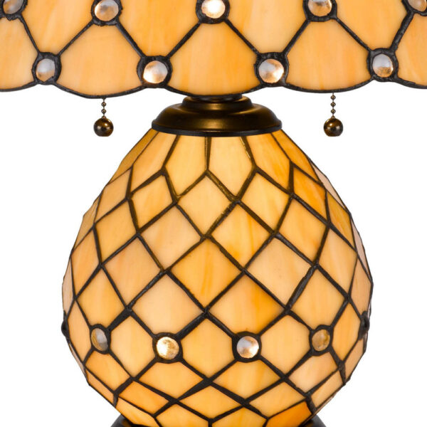 18 Inch Table Lamp, Pedestal, Tiffany Style Stained Glass, LED, Black Metal