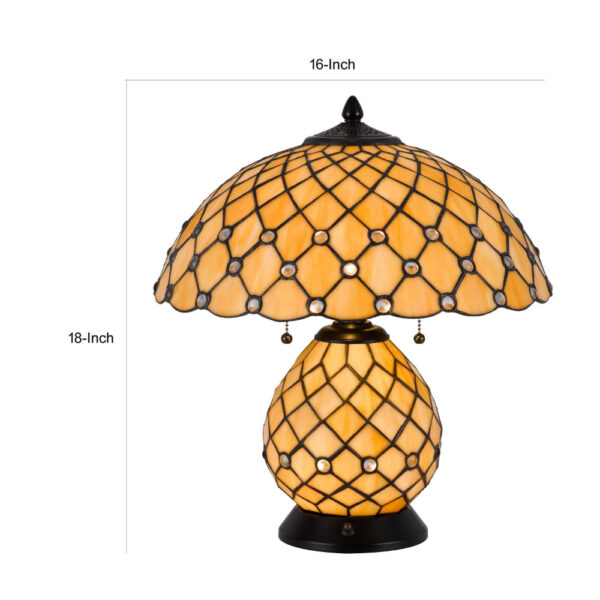 18 Inch Table Lamp, Pedestal, Tiffany Style Stained Glass, LED, Black Metal