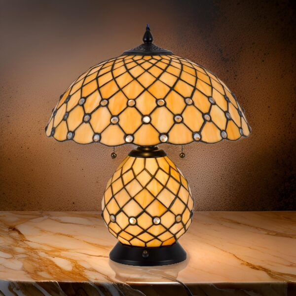 18 Inch Table Lamp, Pedestal, Tiffany Style Stained Glass, LED, Black Metal