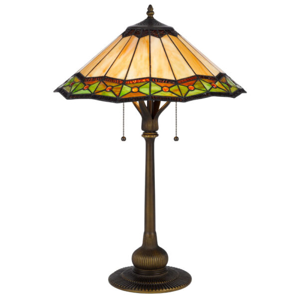 Dio 62 Inch Table Lamp, Colorful Tiffany Style Stained Glass, Bronze Resin