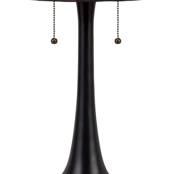 24 Inch Table Lamp, Tiffany Style Stained Glass, Pull Chain, Black Resin