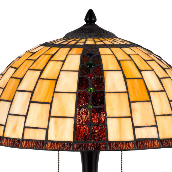 24 Inch Table Lamp, Tiffany Style Stained Glass, Pull Chain, Black Resin