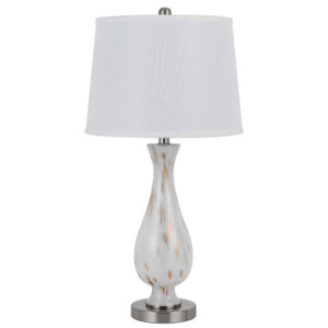 28 Inch Table Lamp Set of 2, White Shade, Elegant Curved Glass, Metal Base