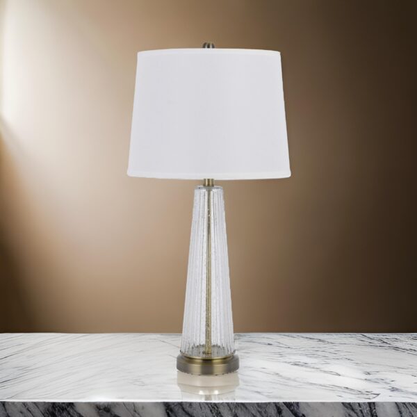 31 Inch Table Lamp Set of 2, White Shade, Tapered Glass Body, Metal Base