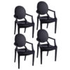 Nili Set of 4 Dining Armchairs, Oval Shape Back, Molded Seat, Black Finish