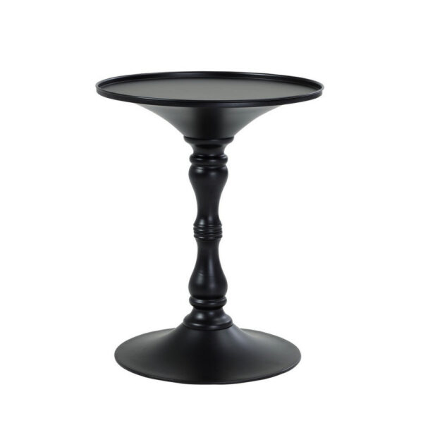 Wowi 23 Inch Side End Table, Round Hourglass Turned Base, Black Finish
