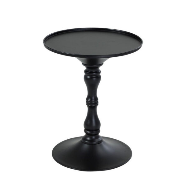 Wowi 23 Inch Side End Table, Round Hourglass Turned Base, Black Finish