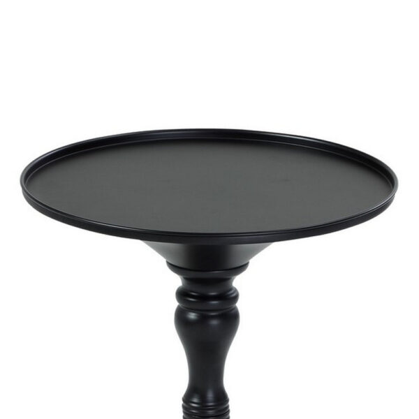 Wowi 23 Inch Side End Table, Round Hourglass Turned Base, Black Finish