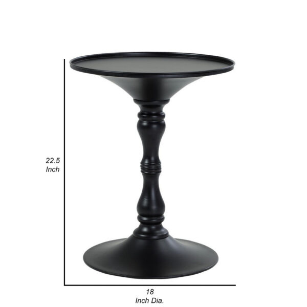 Wowi 23 Inch Side End Table, Round Hourglass Turned Base, Black Finish