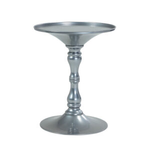 Wowi 23 Inch Side End Table, Round Hourglass Turned Base, Silver Finish