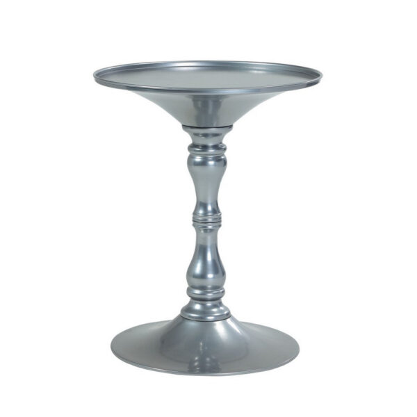 Wowi 23 Inch Side End Table, Round Hourglass Turned Base, Silver Finish