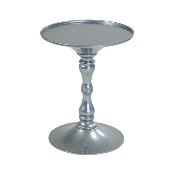 Wowi 23 Inch Side End Table, Round Hourglass Turned Base, Silver Finish