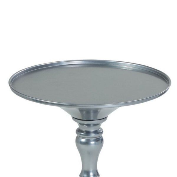 Wowi 23 Inch Side End Table, Round Hourglass Turned Base, Silver Finish
