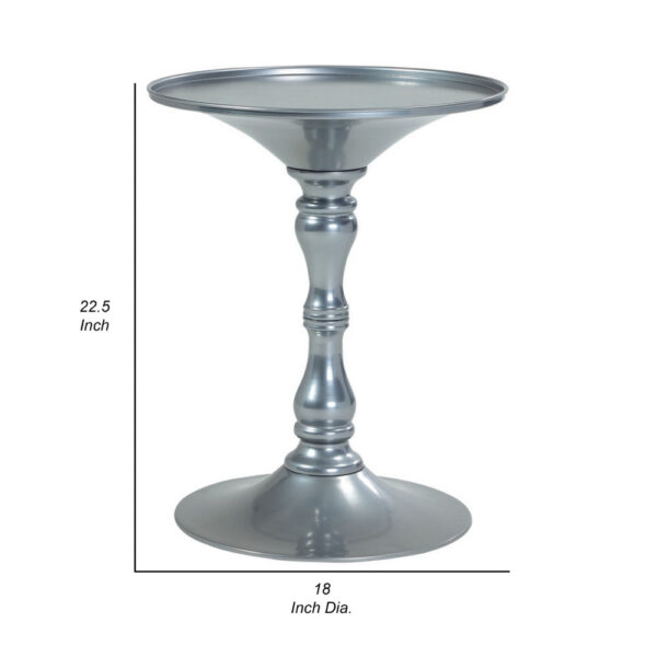 Wowi 23 Inch Side End Table, Round Hourglass Turned Base, Silver Finish