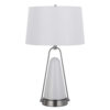 29 Inch Table Lamp, LED Lit, White Drum Hardback, Silver Metal and Glass