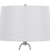 29 Inch Table Lamp, LED Lit, White Drum Hardback, Silver Metal and Glass
