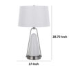 29 Inch Table Lamp, LED Lit, White Drum Hardback, Silver Metal and Glass