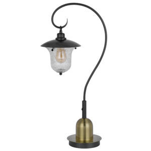 Lem 32 Inch Table Lamp, Classic Lantern, Glass Shade, Bronze Metal Finish