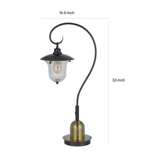 Lem 32 Inch Table Lamp, Classic Lantern, Glass Shade, Bronze Metal Finish