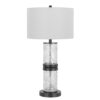 Hem 31 Inch Table Lamp with Drum Hardback, LED, Leafy Glass, Gray Metal