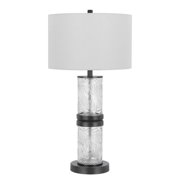 Hem 31 Inch Table Lamp with Drum Hardback, LED, Leafy Glass, Gray Metal