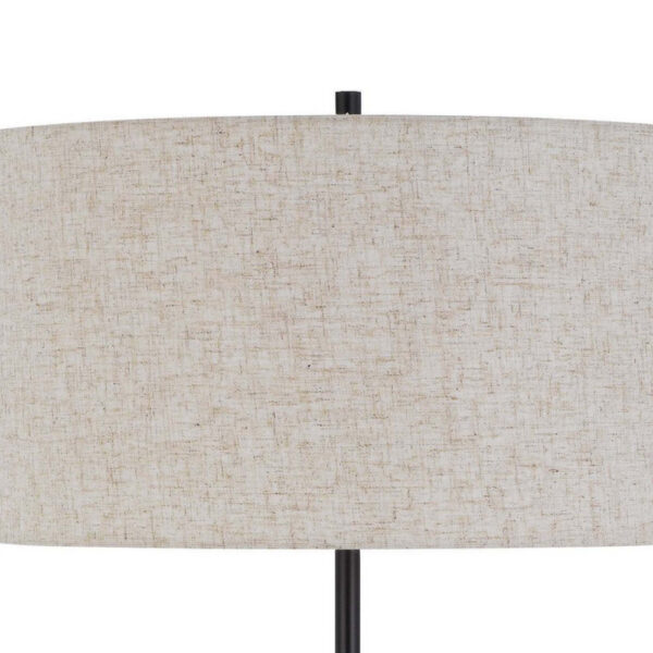 Sie 59 Inch Floor Lamp, White Linen Shade, Round Base, Black Metal Pole