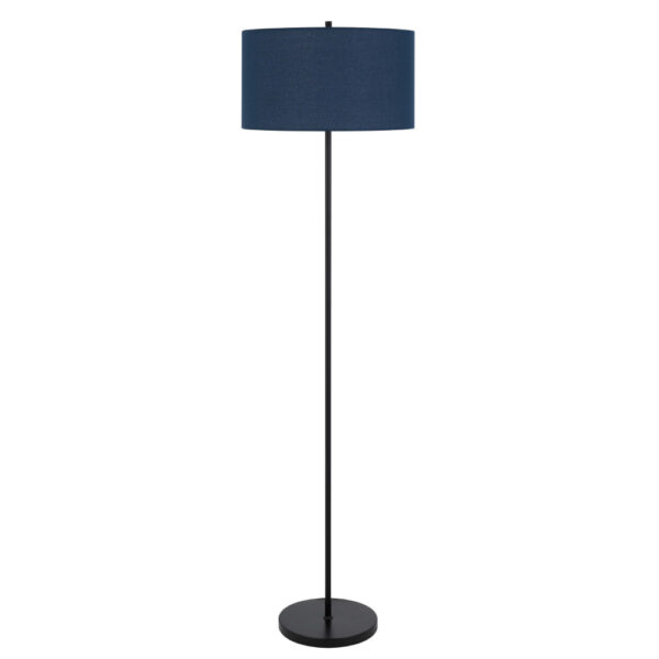 Sie 59 Inch Floor Lamp, Navy Blue Linen Shade, Round Base, Black Metal Pole