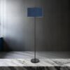 Sie 59 Inch Floor Lamp, Navy Blue Linen Shade, Round Base, Black Metal Pole