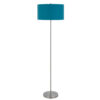 Sie 59 Inch Floor Lamp, Aqua Blue Linen Shade, Round Base, Silver Metal
