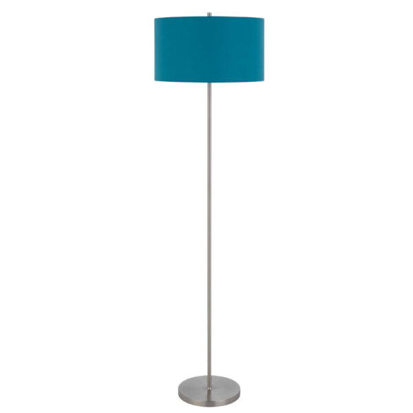 Sie 59 Inch Floor Lamp, Aqua Blue Linen Shade, Round Base, Silver Metal