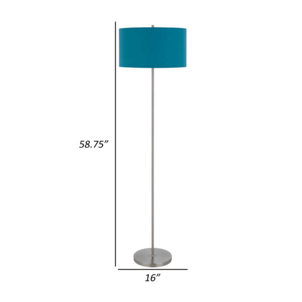 Sie 59 Inch Floor Lamp, Aqua Blue Linen Shade, Round Base, Silver Metal