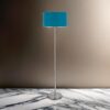 Sie 59 Inch Floor Lamp, Aqua Blue Linen Shade, Round Base, Silver Metal
