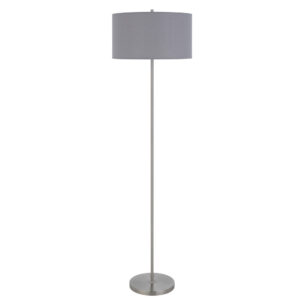 Sie 59 Inch Floor Lamp, Gray Linen Shade, Round Base, Silver Metal Pole