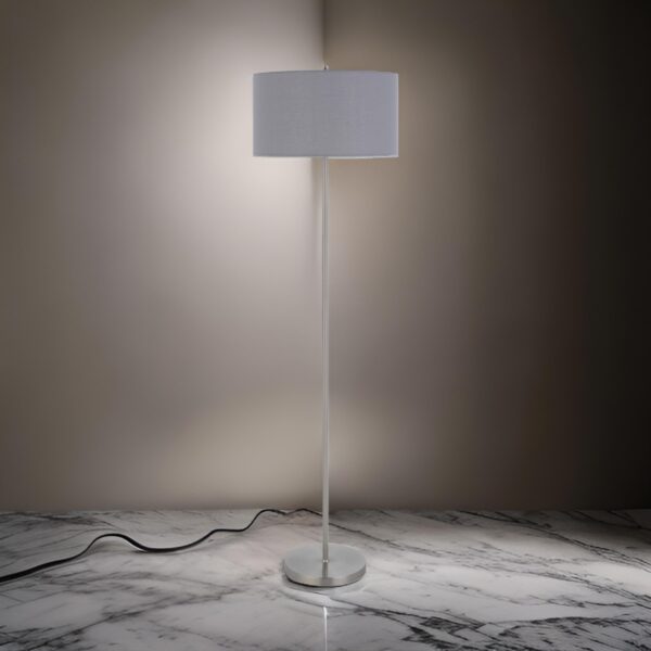 Sie 59 Inch Floor Lamp, Gray Linen Shade, Round Base, Silver Metal Pole