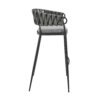 Mimy 30 Inch Barstool Chair, Gray Faux Leather Strap Back, Black Iron