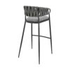 Mimy 30 Inch Barstool Chair, Gray Faux Leather Strap Back, Black Iron